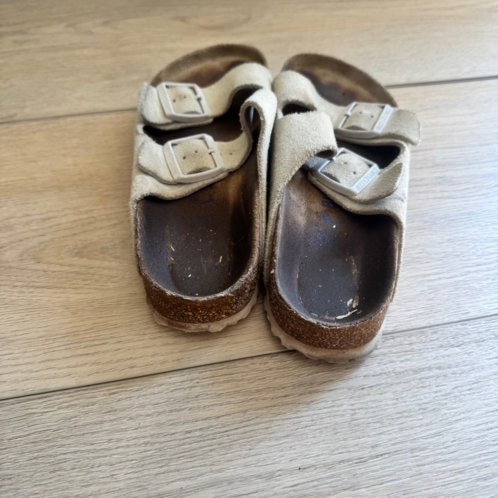 Birkenstock Arizona White Suede Double Strap Sandals Size 38 / US 7 - Picture 3 of 6